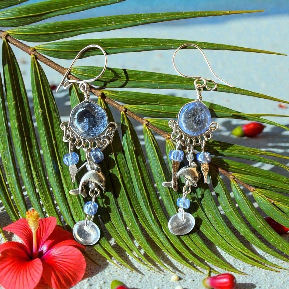 Sterling silver Dolphin Dangle Earrings​​​ - Picture 8 of 8